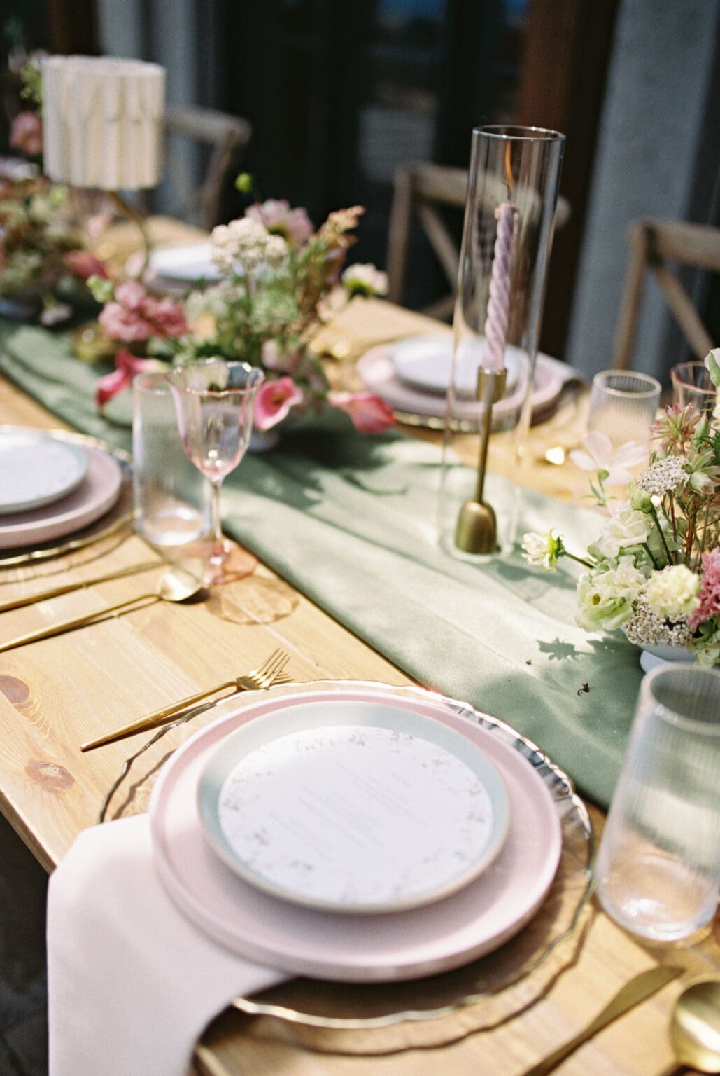 Film photograph of elegant place settings and floral centerpiece at Black Walnut Inn in Dundee, Oregon.